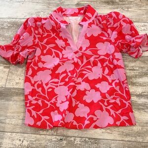 Women’s Pink & Red Floral V-Neck Top